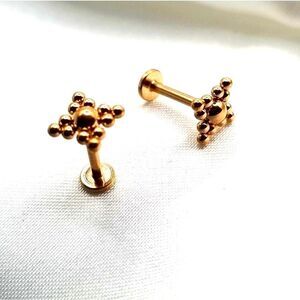 16g 8mm gold toned stainless steel Labret stud lip piercing ring set of 2 .